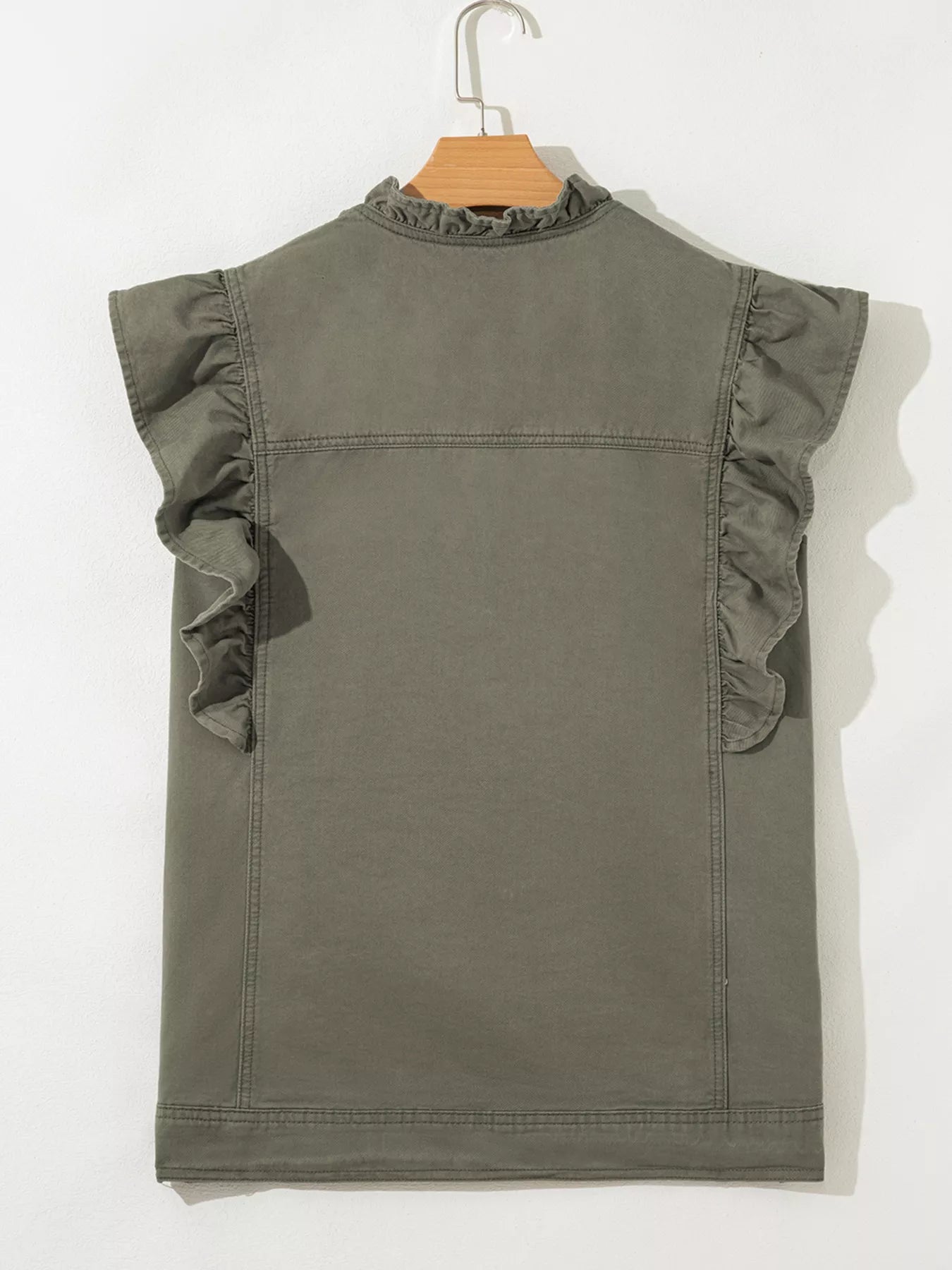 Ruffled Patchwork Denim Jacket Vest-Krush Kandy, Women's Online Fashion Boutique Located in Phoenix, Arizona (Scottsdale Area)