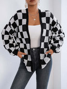 Checkered Open Front Long Sleeve Cardigan-Cardigans-Krush Kandy, Women's Online Fashion Boutique Located in Phoenix, Arizona (Scottsdale Area)