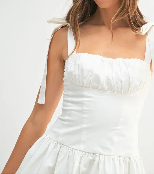 MABLE Shoulder Tie Corset Panel Mini Dress-Dresses-Krush Kandy, Women's Online Fashion Boutique Located in Phoenix, Arizona (Scottsdale Area)