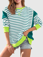 Slit Exposed Seam Striped Long Sleeve Sweatshirt-Sweaters-Krush Kandy, Women's Online Fashion Boutique Located in Phoenix, Arizona (Scottsdale Area)