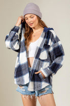 Drawstring Plaid Dropped Shoulder Hooded Shacket-Krush Kandy, Women's Online Fashion Boutique Located in Phoenix, Arizona (Scottsdale Area)