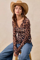 BiBi Leopard Printed Mesh Shirt With Button Up V Neck-Tops-Krush Kandy, Women's Online Fashion Boutique Located in Phoenix, Arizona (Scottsdale Area)