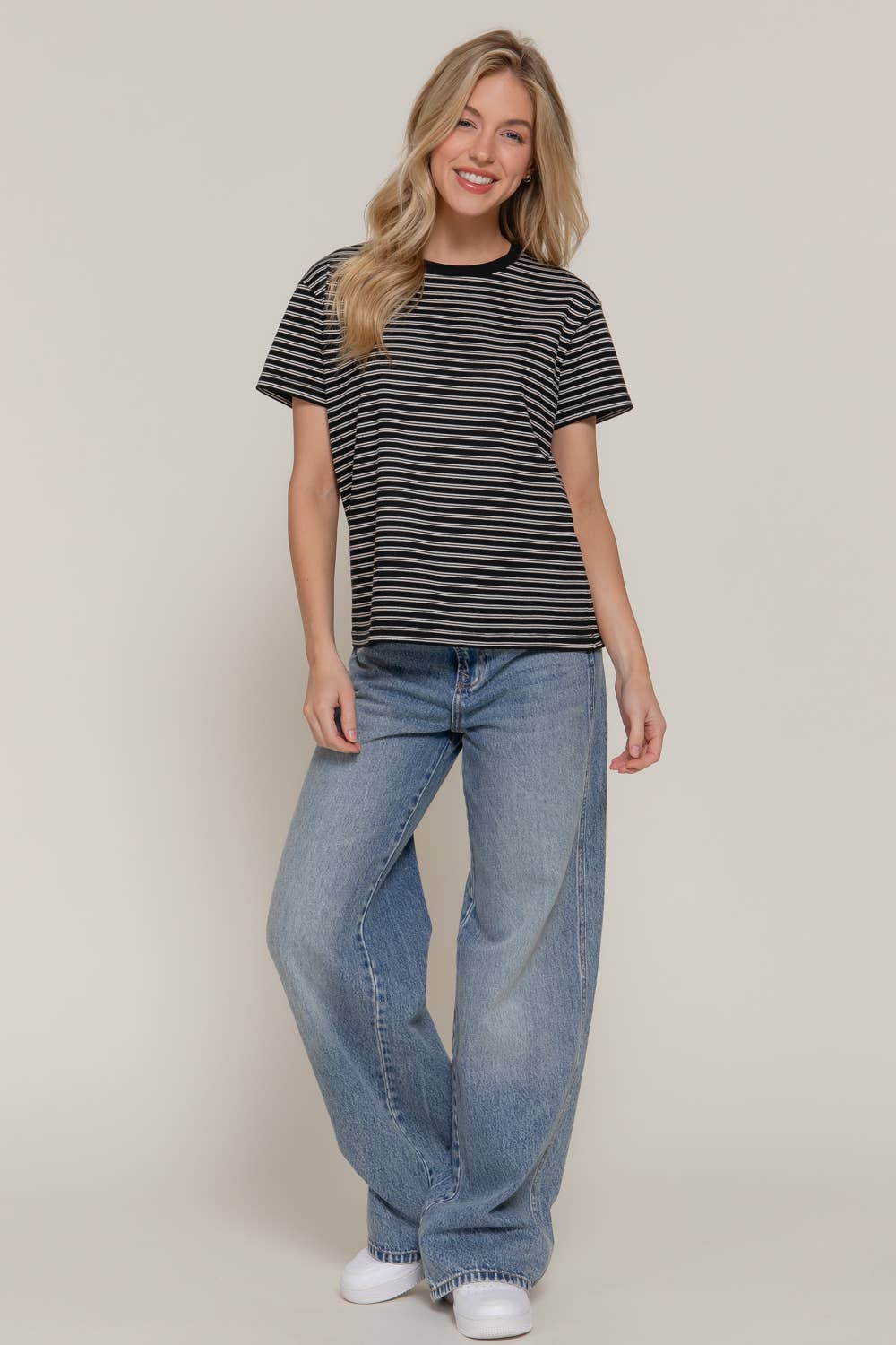 Black & White Striped Tee-Tops-Krush Kandy, Women's Online Fashion Boutique Located in Phoenix, Arizona (Scottsdale Area)