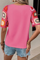 Crochet Round Neck Short Sleeve Blouse-Short Sleeve Tops-Krush Kandy, Women's Online Fashion Boutique Located in Phoenix, Arizona (Scottsdale Area)