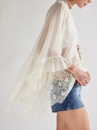 Lace V-Neck Ruffle Long Sleeve Cover-Up-Blouses-Krush Kandy, Women's Online Fashion Boutique Located in Phoenix, Arizona (Scottsdale Area)