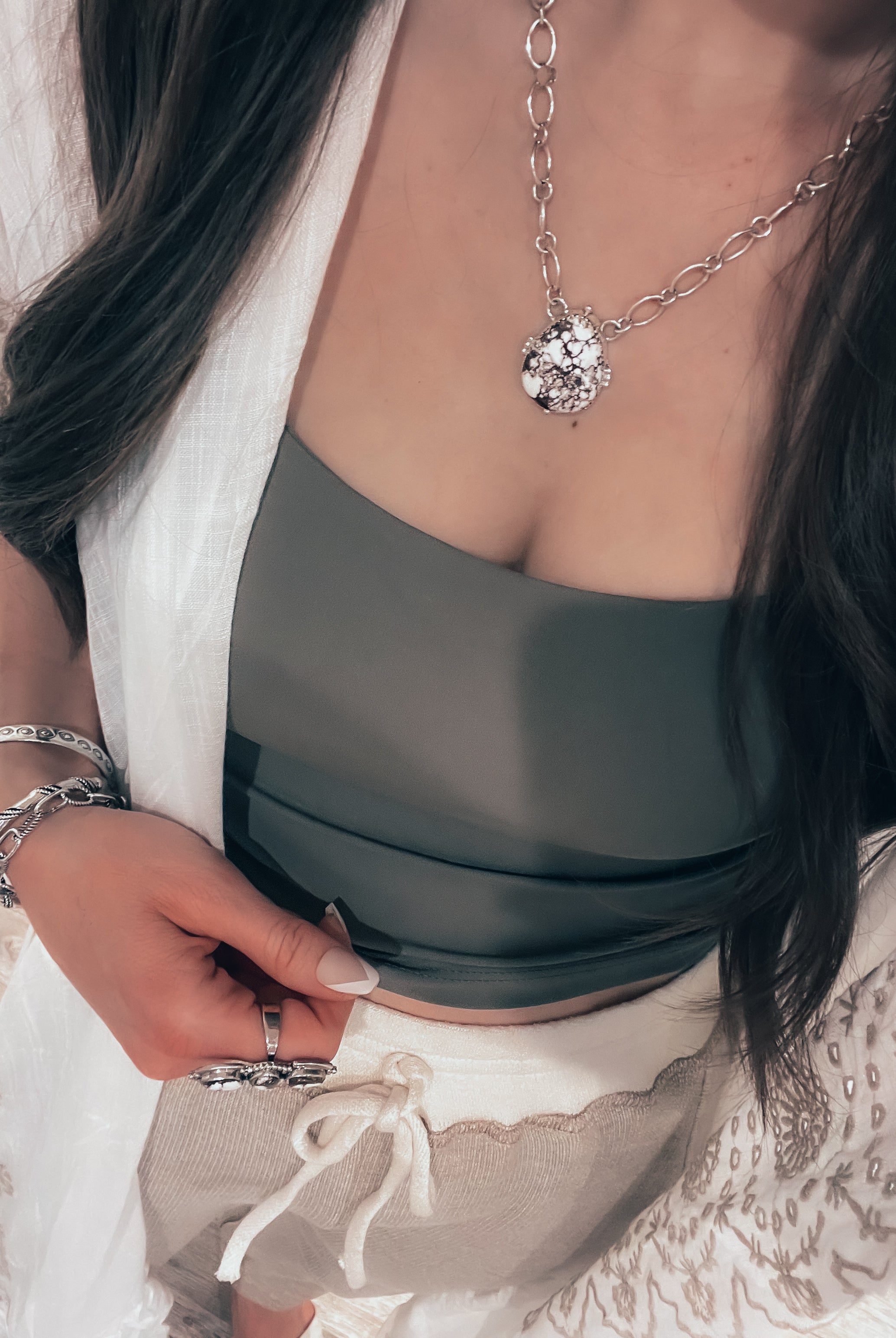 Holdem Sterling Silver Stone Slab Necklace-Earrings-Krush Kandy, Women's Online Fashion Boutique Located in Phoenix, Arizona (Scottsdale Area)