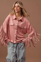 BiBi Suede Fringe Long Sleeve Jacket-Jacket-Krush Kandy, Women's Online Fashion Boutique Located in Phoenix, Arizona (Scottsdale Area)