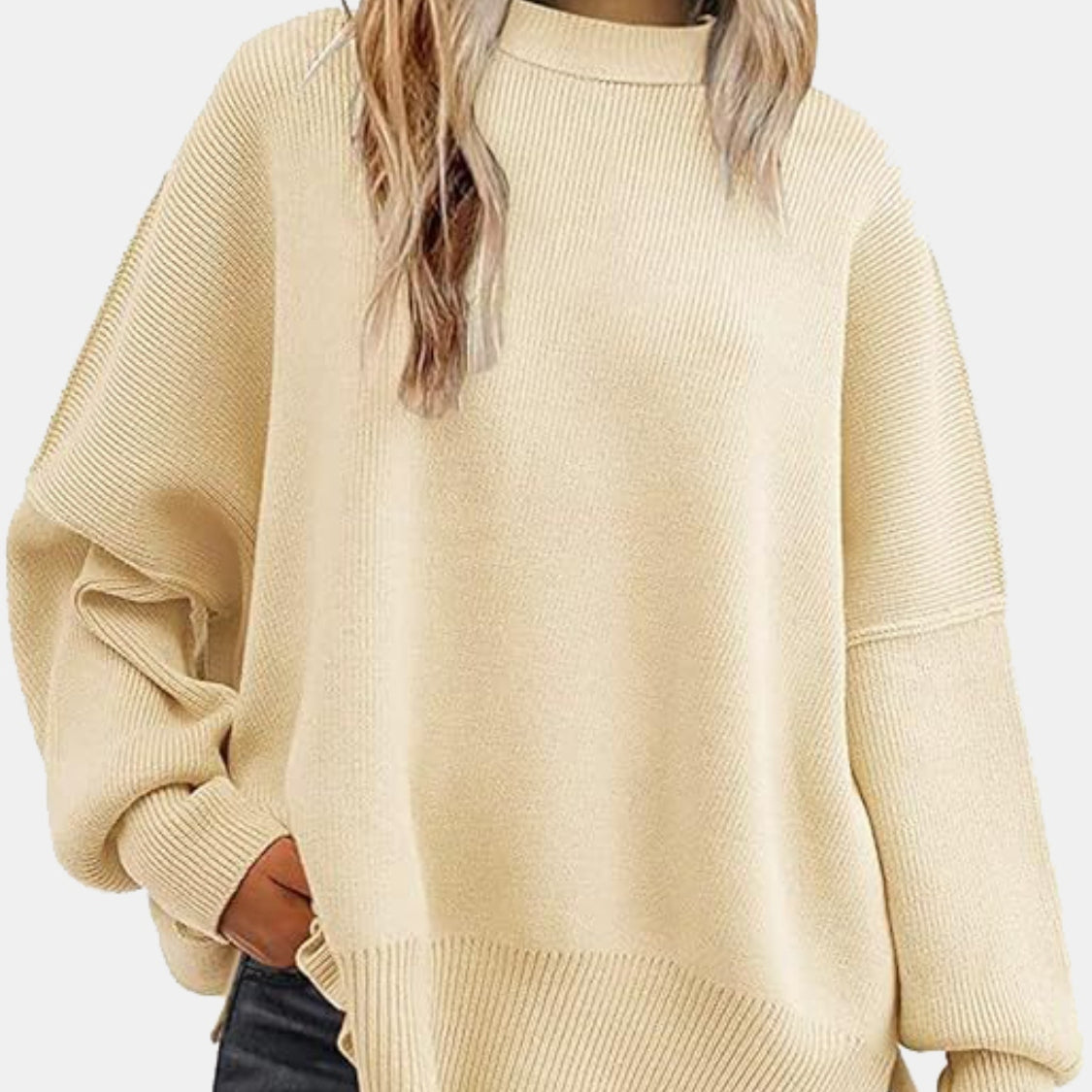 Round Neck Drop Shoulder Slit Sweater-Krush Kandy, Women's Online Fashion Boutique Located in Phoenix, Arizona (Scottsdale Area)