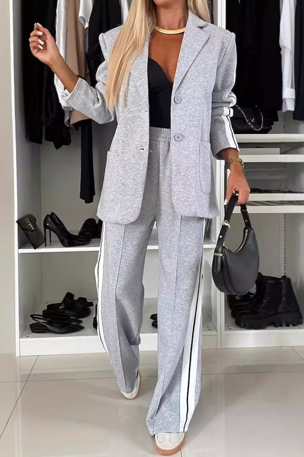 Full Size Contrast Lapel Collar Top and Pants Set-Loungewear-Krush Kandy, Women's Online Fashion Boutique Located in Phoenix, Arizona (Scottsdale Area)