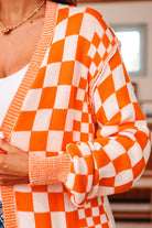 Orange Checkered Knit Cardigan-Cardigans-Krush Kandy, Women's Online Fashion Boutique Located in Phoenix, Arizona (Scottsdale Area)