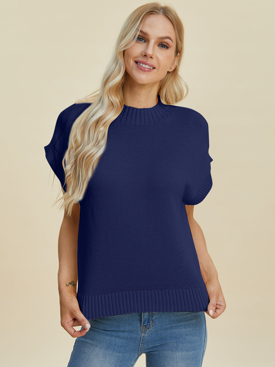 Double Take Full Size Mock Neck Short Sleeve Sweater-Sweaters-Krush Kandy, Women's Online Fashion Boutique Located in Phoenix, Arizona (Scottsdale Area)