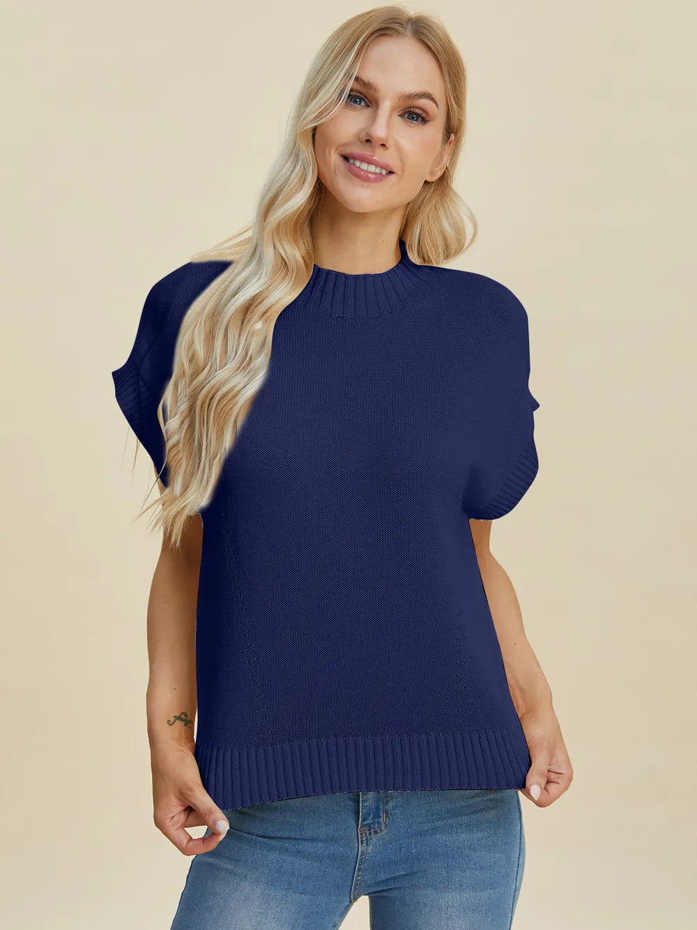 Double Take Full Size Mock Neck Short Sleeve Sweater-Krush Kandy, Women's Online Fashion Boutique Located in Phoenix, Arizona (Scottsdale Area)
