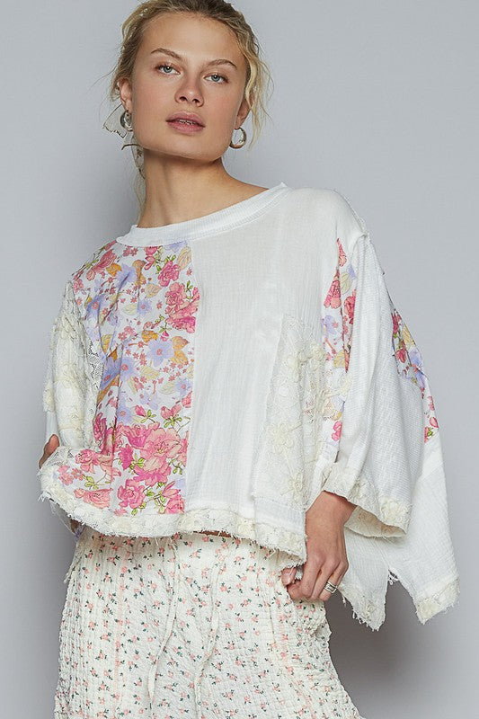 POL Floral Lace Patch Round Neck Double Gauze Top-Krush Kandy, Women's Online Fashion Boutique Located in Phoenix, Arizona (Scottsdale Area)