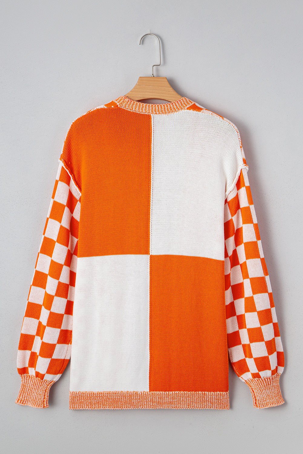 Orange Checkered Knit Cardigan-Cardigans-Krush Kandy, Women's Online Fashion Boutique Located in Phoenix, Arizona (Scottsdale Area)