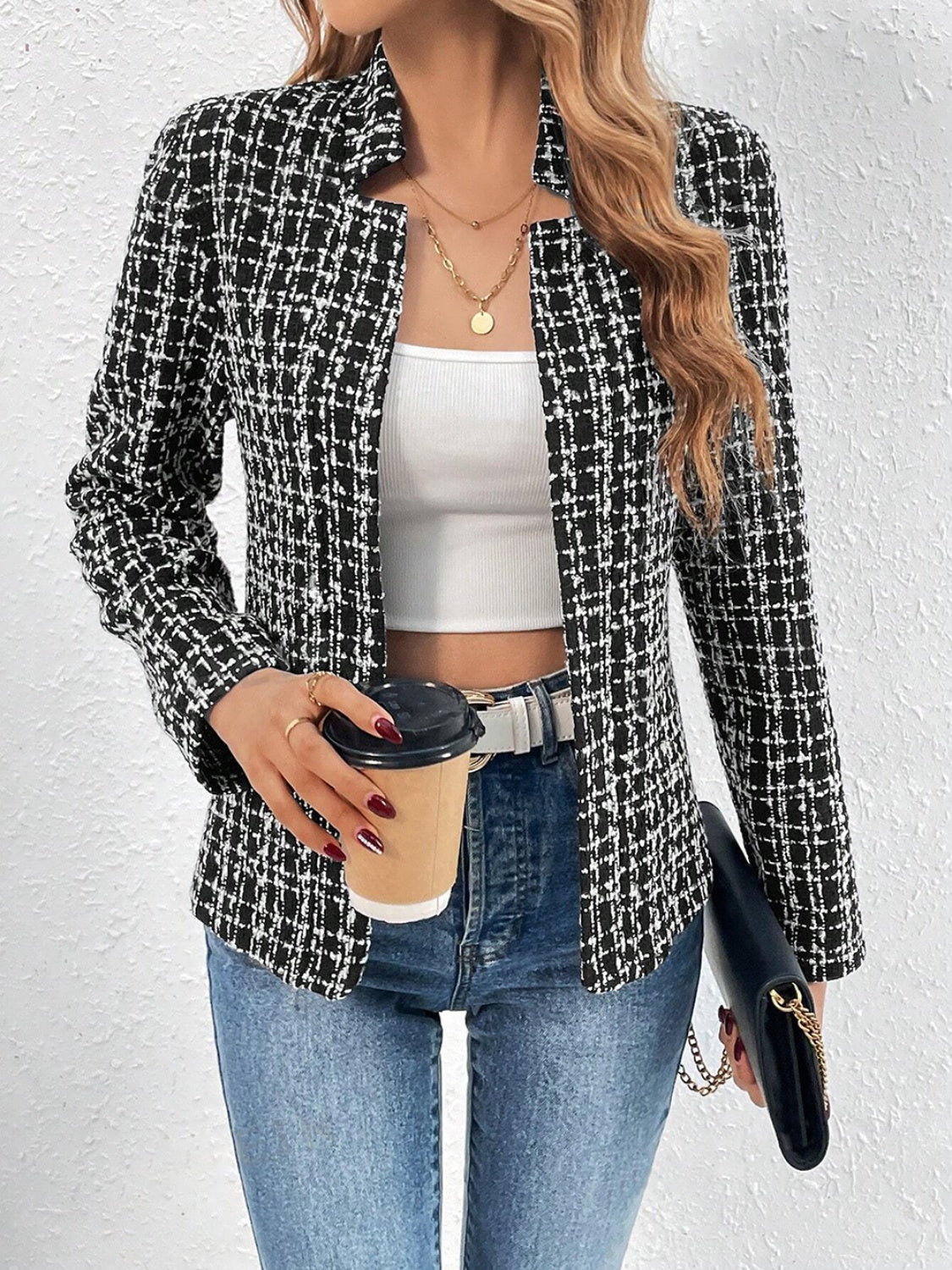 Plaid Open Front Long Sleeve Jacket-Krush Kandy, Women's Online Fashion Boutique Located in Phoenix, Arizona (Scottsdale Area)