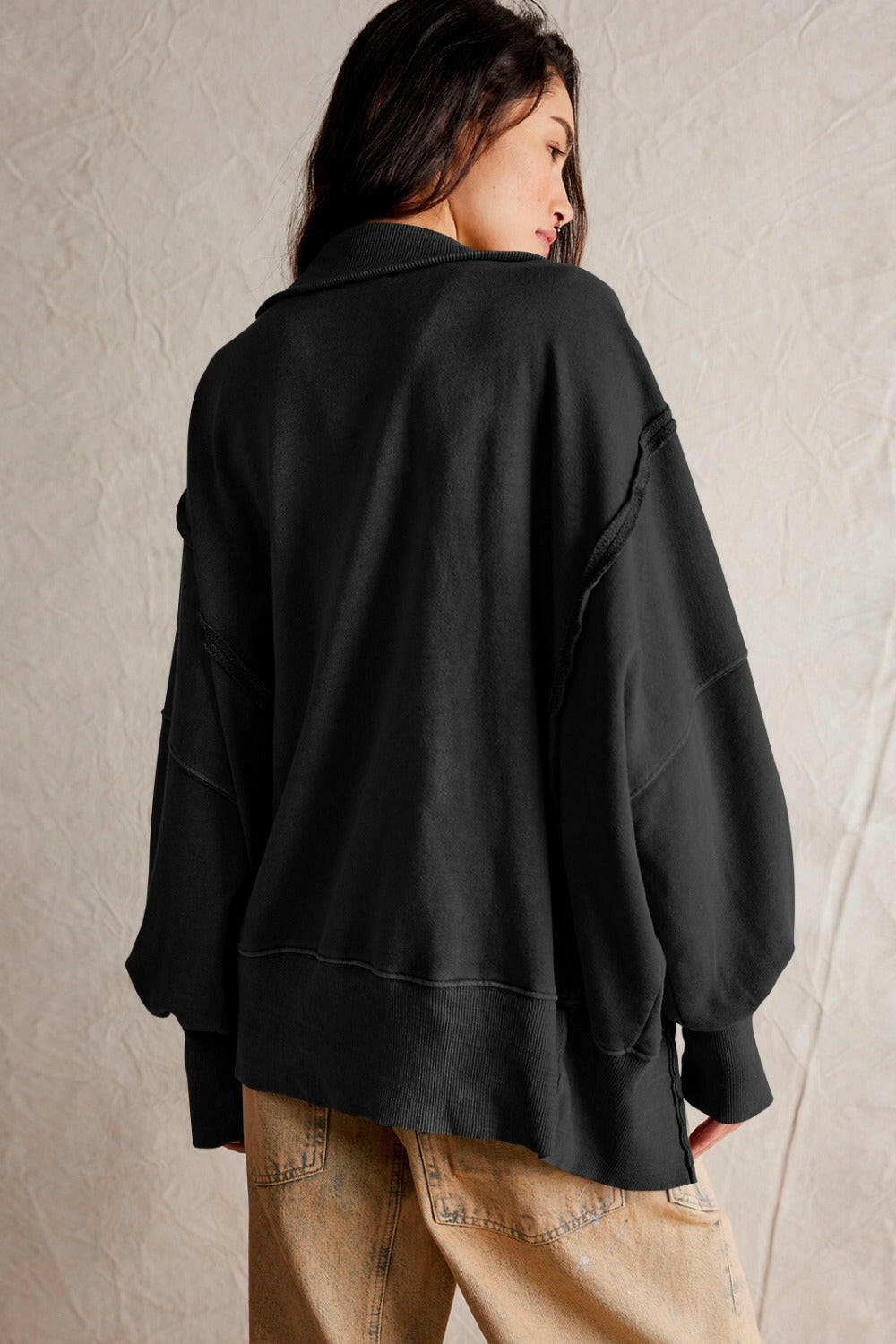 Exposed Seam Side Slit Long Sleeve Sweatshirt-Krush Kandy, Women's Online Fashion Boutique Located in Phoenix, Arizona (Scottsdale Area)