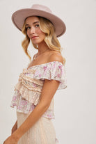 Floral Print Ruffle Lace Trimmed Sweetheart Neck Top-Tops-Krush Kandy, Women's Online Fashion Boutique Located in Phoenix, Arizona (Scottsdale Area)