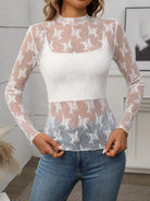 Floral Mock Neck Long Sleeve Mesh Top-Tops-Krush Kandy, Women's Online Fashion Boutique Located in Phoenix, Arizona (Scottsdale Area)