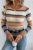 Colorblock Striped Ribbed Knit Sweater-Long Sleeve Tops-Krush Kandy, Women's Online Fashion Boutique Located in Phoenix, Arizona (Scottsdale Area)