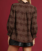 Umgee Heart Jacquard Ruffle Trim Shirt-Tops-Krush Kandy, Women's Online Fashion Boutique Located in Phoenix, Arizona (Scottsdale Area)