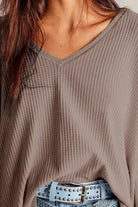 Waffle-Knit V-Neck Long Sleeve Top-Long Sleeve Tops-Krush Kandy, Women's Online Fashion Boutique Located in Phoenix, Arizona (Scottsdale Area)