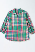 Plaid Collared Neck Three-Quarter Sleeve Shirt-Krush Kandy, Women's Online Fashion Boutique Located in Phoenix, Arizona (Scottsdale Area)