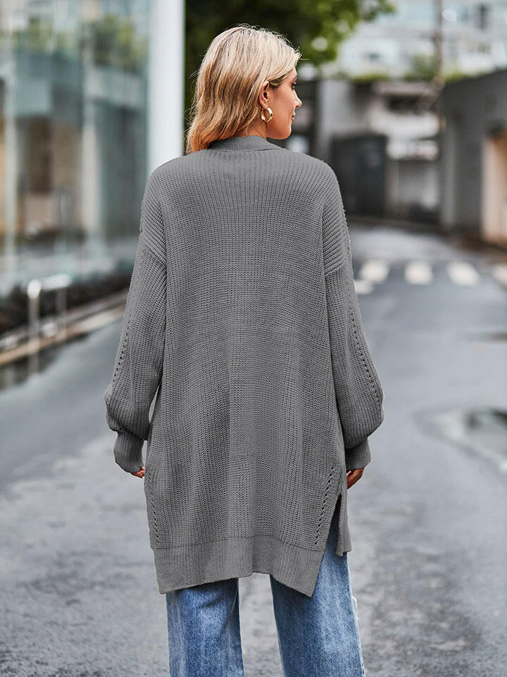 Front Length Long Sleeve Waffle-Knit Cardigan for Women