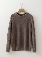 Contrast Cable Knit Sleeve Casual Sweater-Sweaters-Krush Kandy, Women's Online Fashion Boutique Located in Phoenix, Arizona (Scottsdale Area)