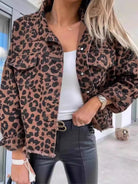 Leopard Print Raw Hem Denim Jacket-Jackets-Krush Kandy, Women's Online Fashion Boutique Located in Phoenix, Arizona (Scottsdale Area)