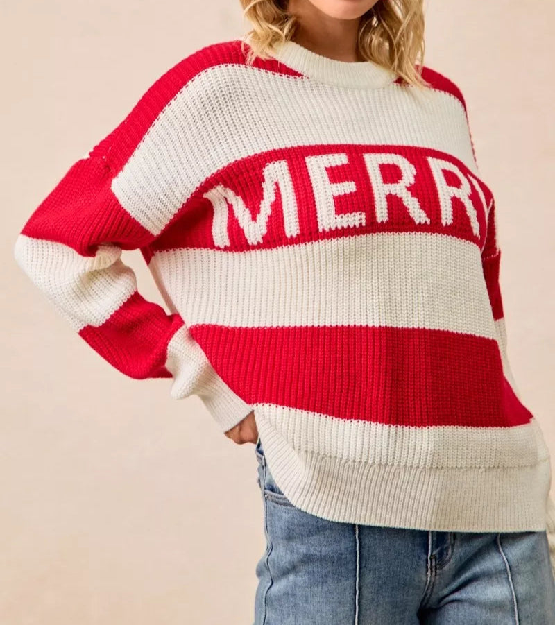 BiBi Christmas Merry Lettering Sweater-Sweater-Krush Kandy, Women's Online Fashion Boutique Located in Phoenix, Arizona (Scottsdale Area)
