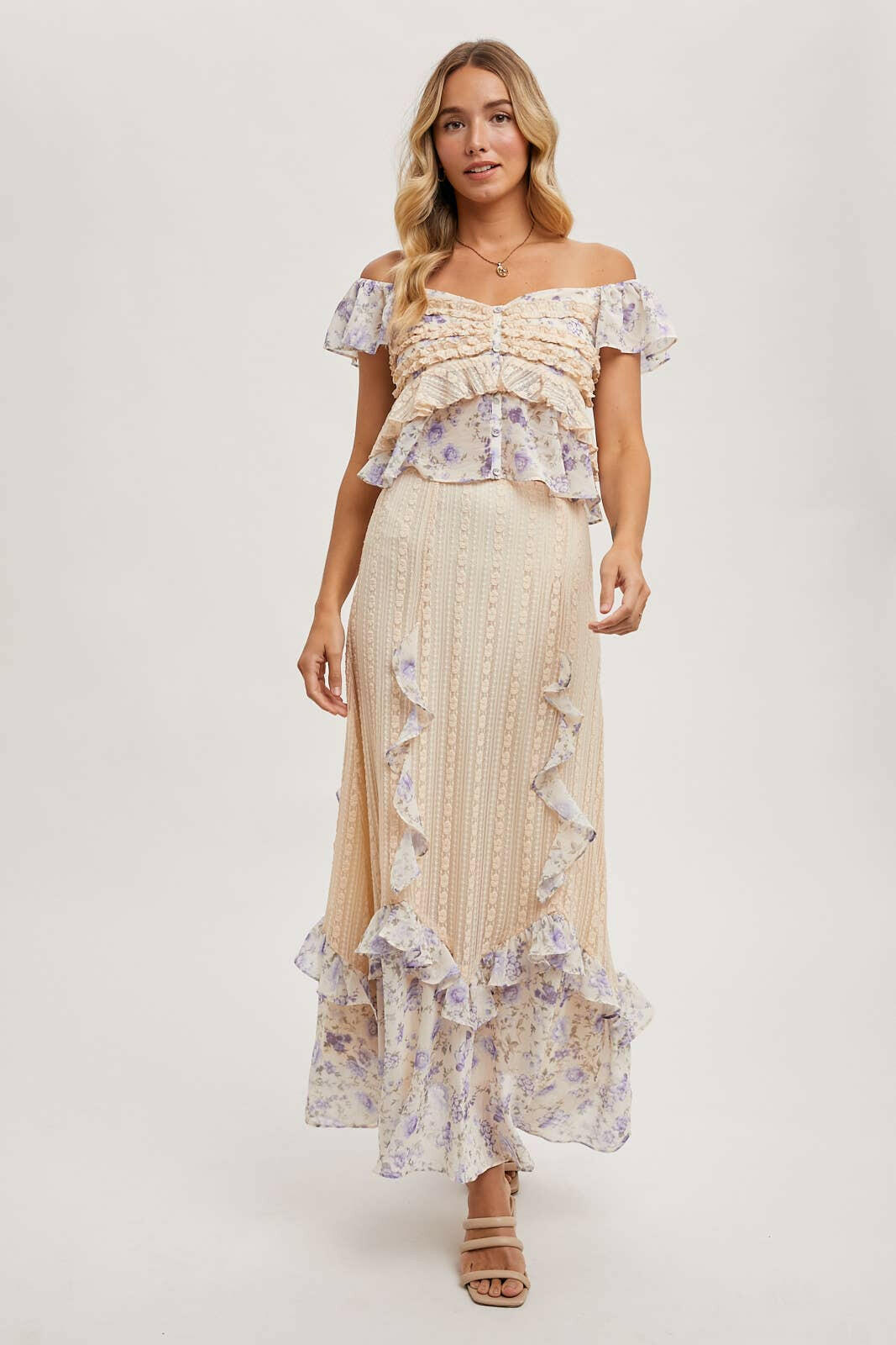 Floral Print Trimmed Maxi Lace Skirt-Skirts-Krush Kandy, Women's Online Fashion Boutique Located in Phoenix, Arizona (Scottsdale Area)