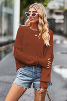 Round Neck Drop Shoulder Long Sleeve Sweater-Krush Kandy, Women's Online Fashion Boutique Located in Phoenix, Arizona (Scottsdale Area)