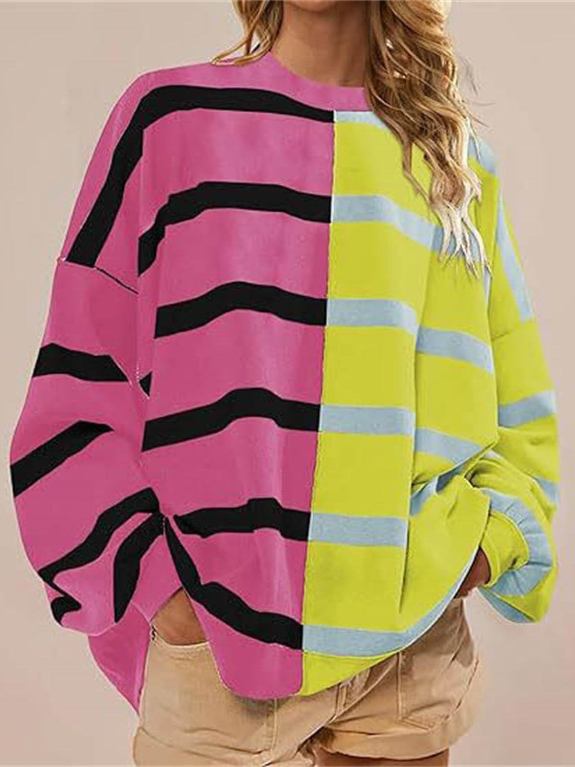 Luxe Half and Half Oversized Stripe Sweater-Sweaters-Krush Kandy, Women's Online Fashion Boutique Located in Phoenix, Arizona (Scottsdale Area)