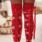 Christmas Element Bowknot Ribbed Trim Over Knee Stockings-Accessories-Krush Kandy, Women's Online Fashion Boutique Located in Phoenix, Arizona (Scottsdale Area)