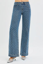 RISEN High Rise Wide Leg Bow Embroidered Jeans-Jeans-Krush Kandy, Women's Online Fashion Boutique Located in Phoenix, Arizona (Scottsdale Area)