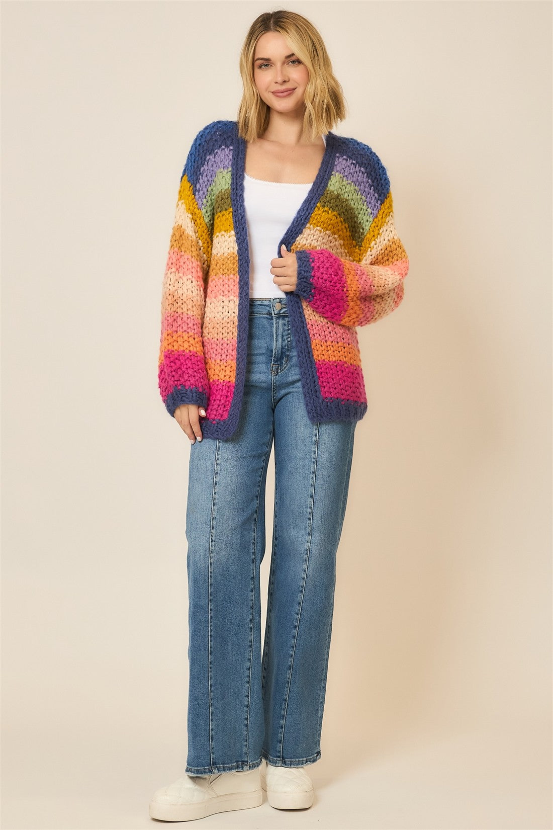 Multi Color Lantern Sleeve Handmade Large Gauge Cardigan-Cardigans-Krush Kandy, Women's Online Fashion Boutique Located in Phoenix, Arizona (Scottsdale Area)