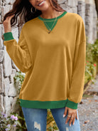 Lovelet Contrast Round Neck Long Sleeve Sweatshirt-Krush Kandy, Women's Online Fashion Boutique Located in Phoenix, Arizona (Scottsdale Area)