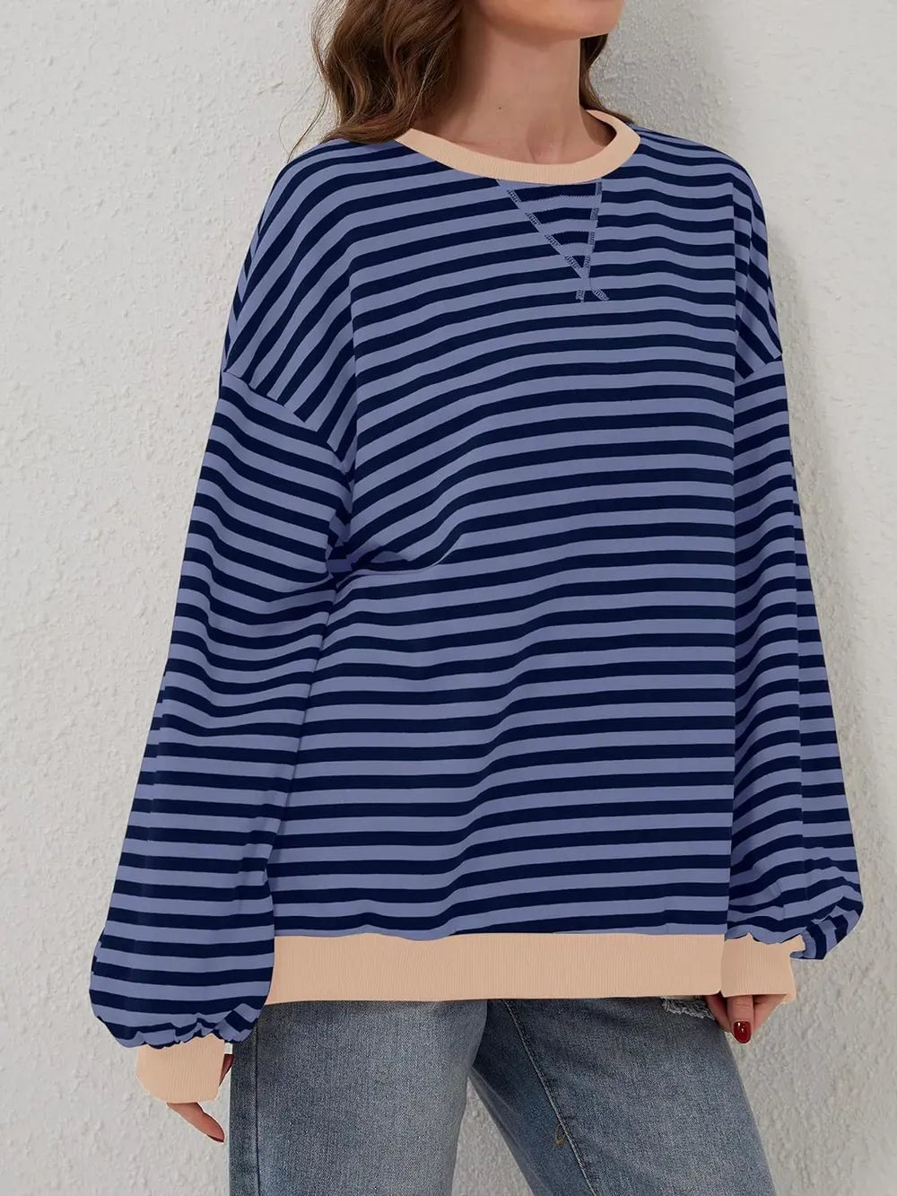 Lovelet Contrast Striped Long Sleeve Sweatshirt-Sweaters-Krush Kandy, Women's Online Fashion Boutique Located in Phoenix, Arizona (Scottsdale Area)