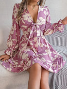 Tied Ruffled Printed Long Sleeve Dress-Krush Kandy, Women's Online Fashion Boutique Located in Phoenix, Arizona (Scottsdale Area)