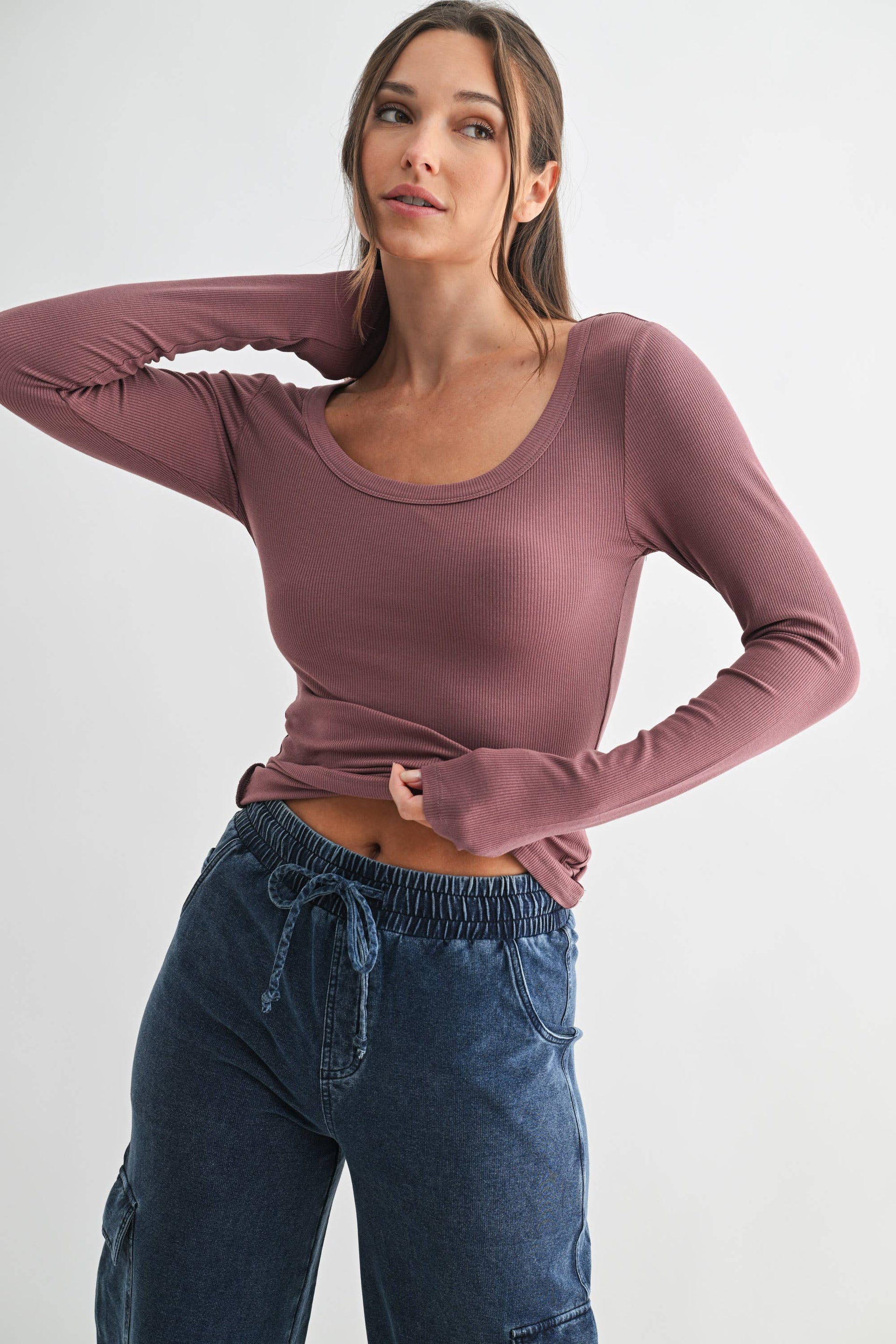 Lightweight Stretch Ribbed Long Sleeve Top-Tops-Krush Kandy, Women's Online Fashion Boutique Located in Phoenix, Arizona (Scottsdale Area)