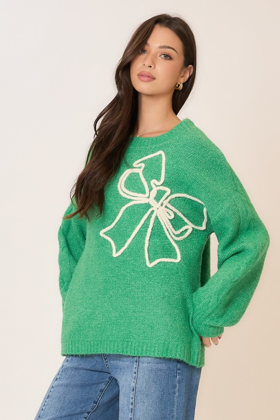 Soft Brushed Embroidered Bow Knit Sweater-Sweaters-Krush Kandy, Women's Online Fashion Boutique Located in Phoenix, Arizona (Scottsdale Area)