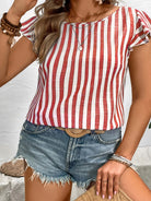 Ruffled Striped Round Neck Cap Sleeve Blouse-Blouses-Krush Kandy, Women's Online Fashion Boutique Located in Phoenix, Arizona (Scottsdale Area)