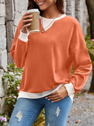 Lovelet Contrast Round Neck Long Sleeve Sweatshirt-Krush Kandy, Women's Online Fashion Boutique Located in Phoenix, Arizona (Scottsdale Area)