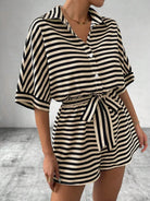 Tie Waist Half Button Striped Romper-Jumpsuits & Rompers-Krush Kandy, Women's Online Fashion Boutique Located in Phoenix, Arizona (Scottsdale Area)