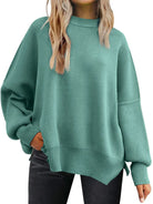 Slit Round Neck Dropped Shoulder Sweater-Krush Kandy, Women's Online Fashion Boutique Located in Phoenix, Arizona (Scottsdale Area)