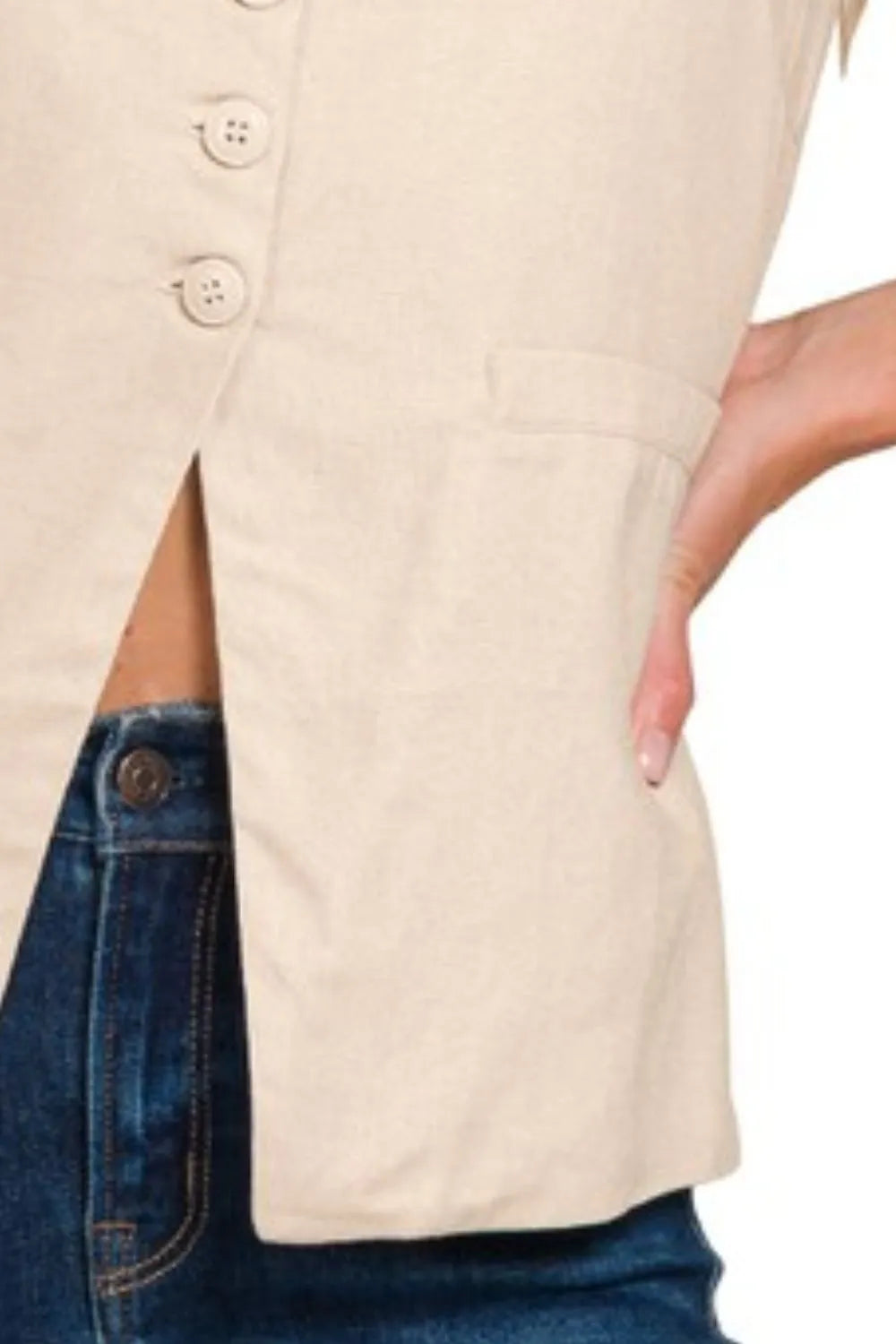 Linen Tie-back 4-button Vest with Lining-Vests-Krush Kandy, Women's Online Fashion Boutique Located in Phoenix, Arizona (Scottsdale Area)