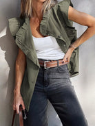 Ruffled Patchwork Denim Jacket Vest-Krush Kandy, Women's Online Fashion Boutique Located in Phoenix, Arizona (Scottsdale Area)