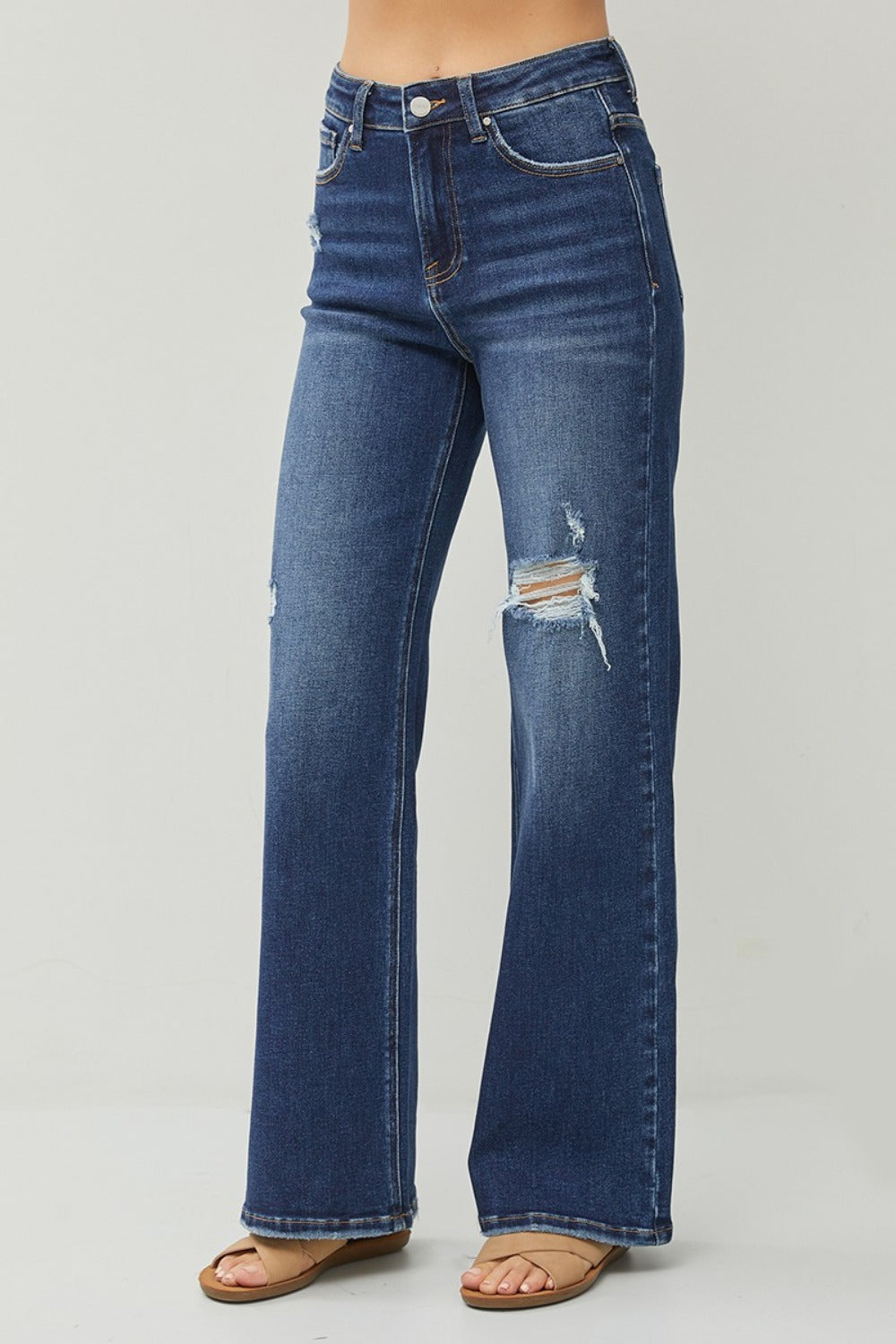 RISEN Full Size High Rise Distressed Wide Leg Jeans-Jeans-Krush Kandy, Women's Online Fashion Boutique Located in Phoenix, Arizona (Scottsdale Area)