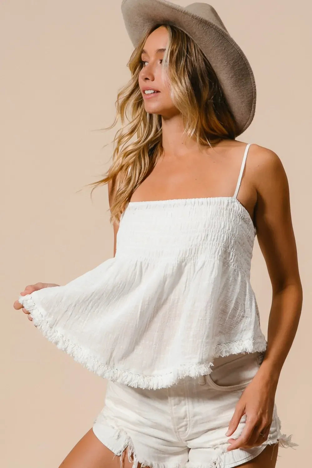 BiBi Fringed Hem Smocked Cami-Krush Kandy, Women's Online Fashion Boutique Located in Phoenix, Arizona (Scottsdale Area)