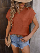 Mandy Pocketed Round Neck Cap Sleeve Sweater-Krush Kandy, Women's Online Fashion Boutique Located in Phoenix, Arizona (Scottsdale Area)